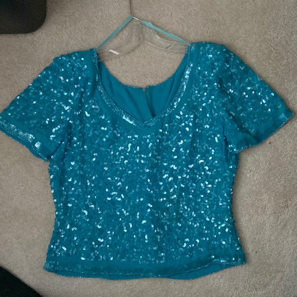 Formal teal sequin top